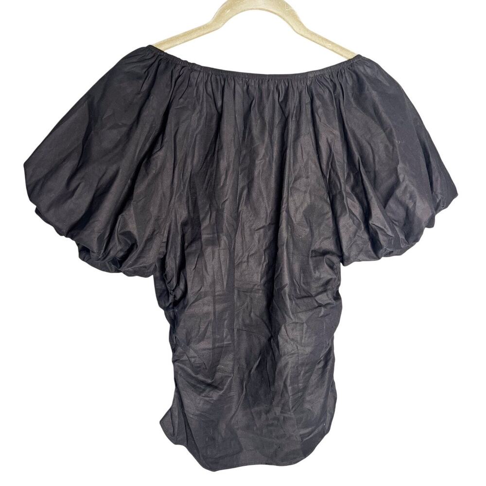 Reformation Sonny Puff Sleeve Top Size 10 Black Short Sleeve Ruched Blouse - Picture 8 of 10